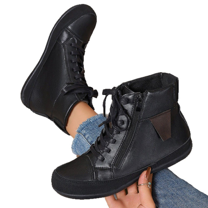 Damen  hochgeschnittene Freizeit-Sneaker-Stiefelette mit seitlichem Reißverschluss gepolstertem Fußbett und rutschfester Gummisohle Drune