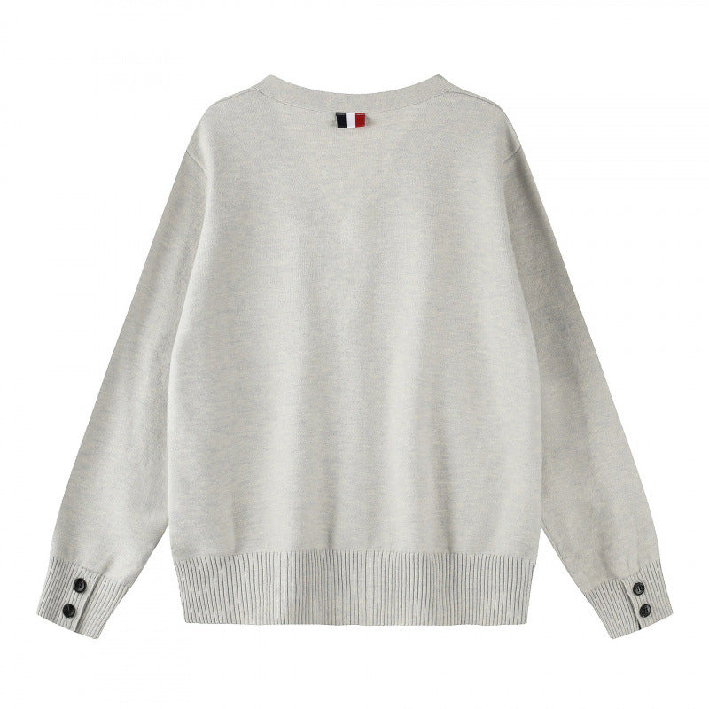 Unisex Oversize V‑Neck Strickcardigan mit Knopfleiste und Seitendruckknöpfen Drune