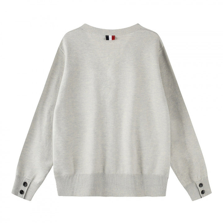 Unisex Oversize V‑Neck Strickcardigan mit Knopfleiste und Seitendruckknöpfen Drune