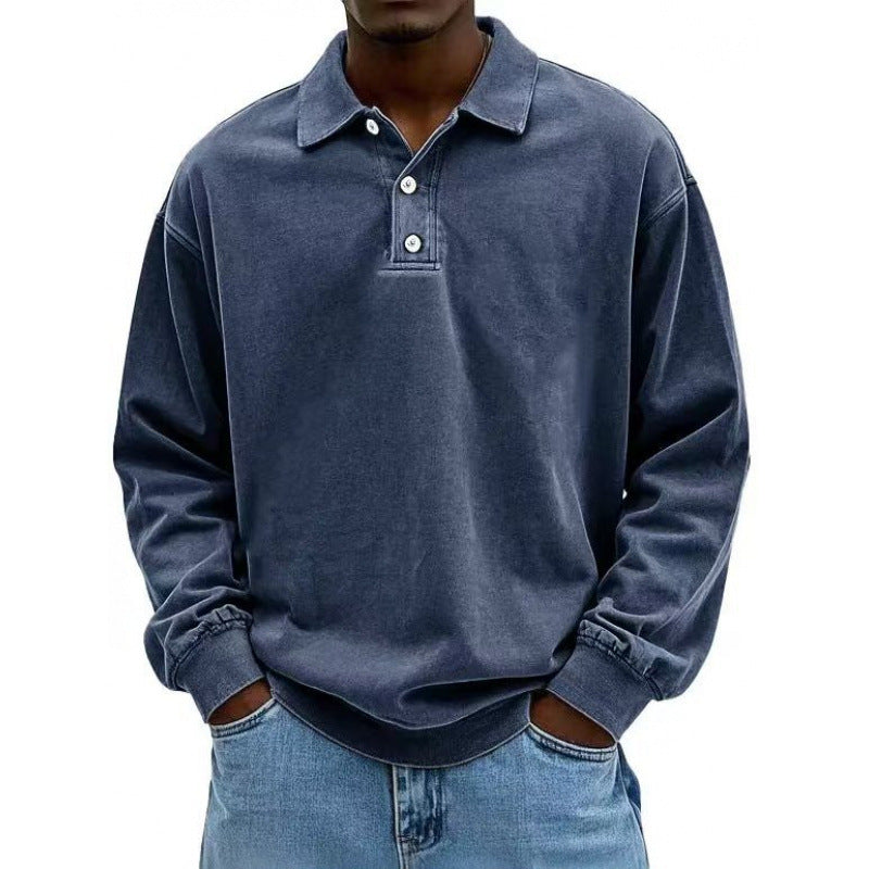 Herren Oversize Langarm Polo aus Baumwollmix Drune