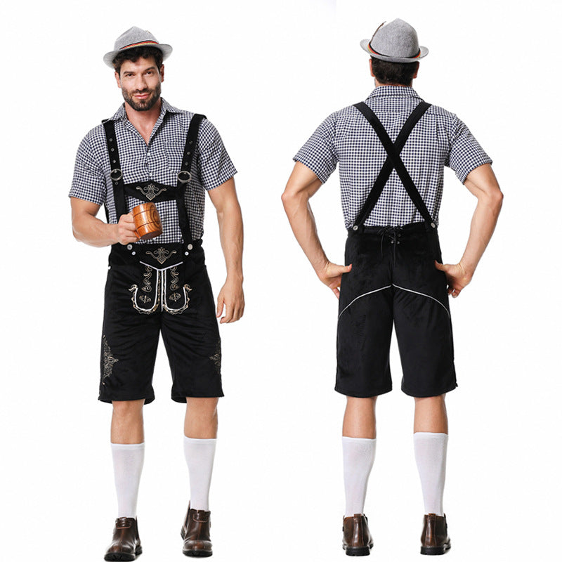 Herren nan traditionelle kurze Trachtenlederhose mit aufwendiger Stickerei und verstellbaren Trägern Drune