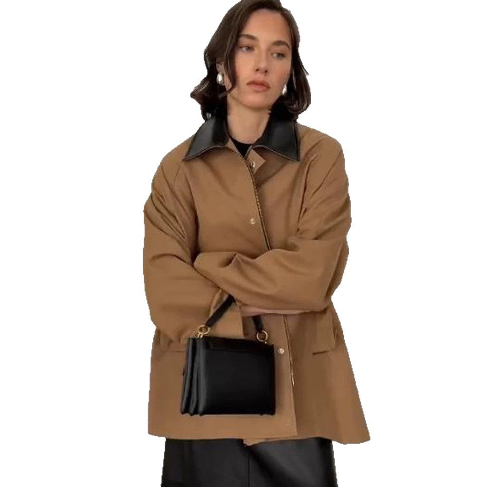 Damen Oversize utilitarische Jacke mit großen Pattentaschen und Kontrastkragen Drune