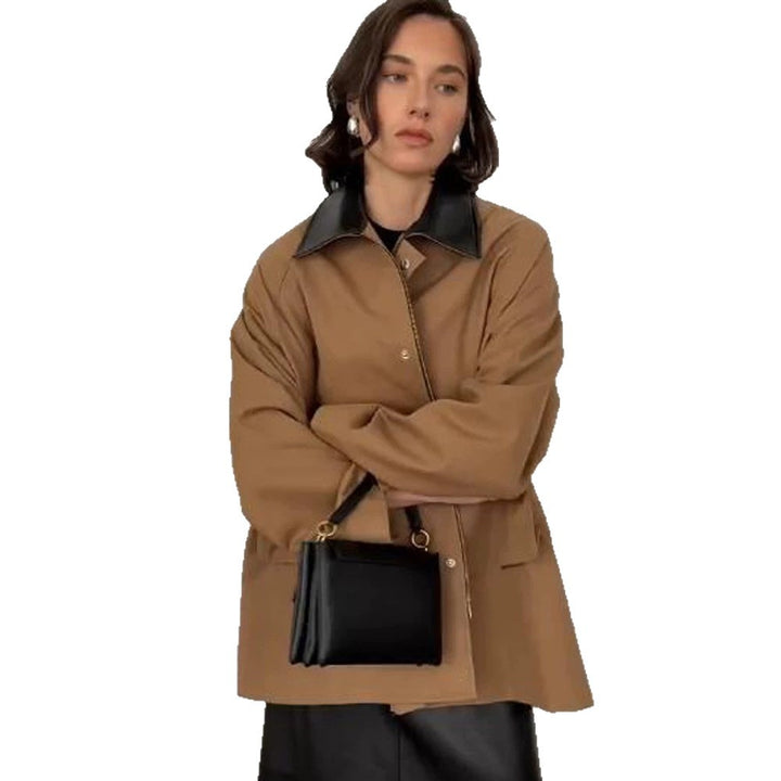 Damen Oversize utilitarische Jacke mit großen Pattentaschen und Kontrastkragen Drune