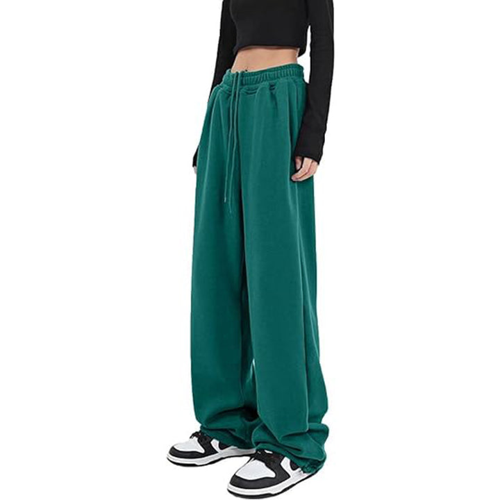 Damen nan lockerfallende Palazzohose aus Sweat mit hochgeschnittenem Komfortbund, Tunnelzug und seitlichen Eingrifftaschen Drune