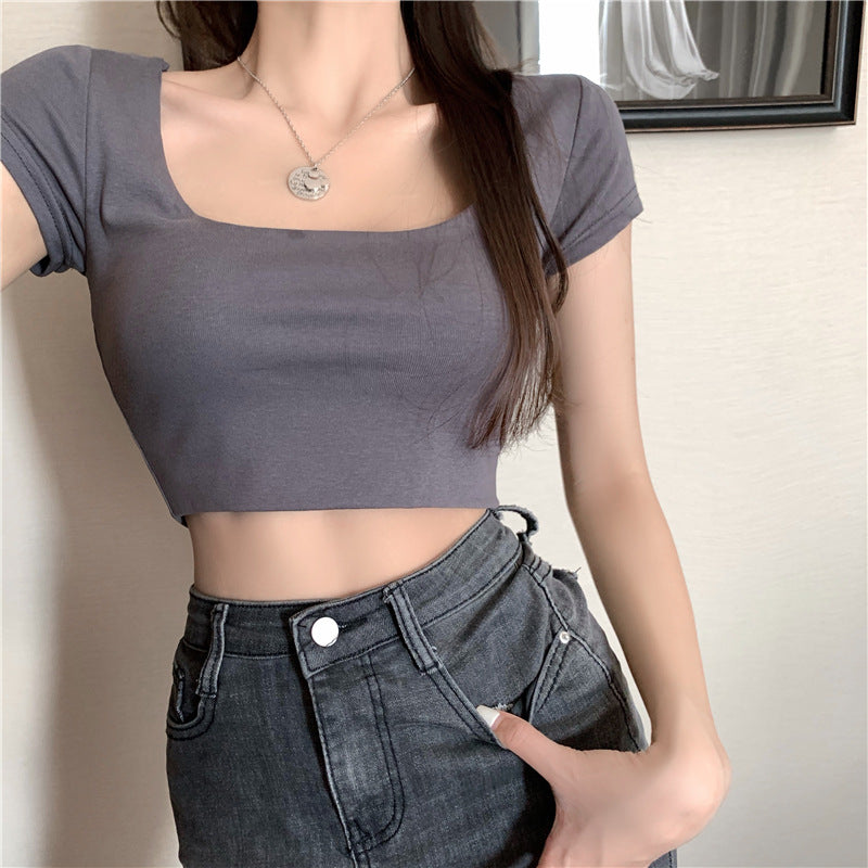 Damen Crop-Top mit enganliegendem Rundhalsausschnitt und figurbetontem Schnitt