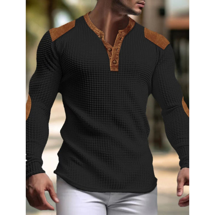 Herren Langärmeliges Shirt mit Struktur und Lederapplikationen Drune