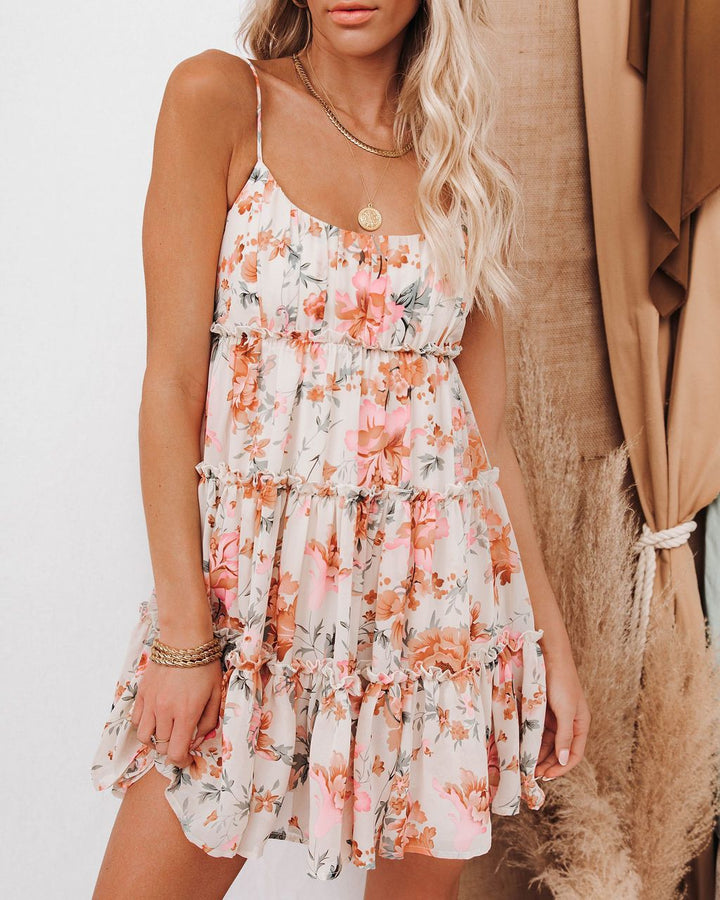 Damen Blumiges Sommerkleid mit Rüschendetails und verstellbaren Spaghettiträgern Drune