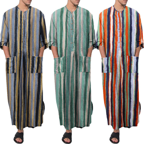 Herren nan lockerer Kaftan aus Leinenmischung mit Knopfleiste und aufgesetzten Taschen Drune