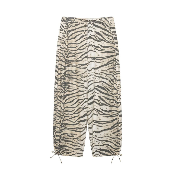 Damen Leichte weite knöchellange Hose mit Tunnelzugbund und Zebra-Print Drune