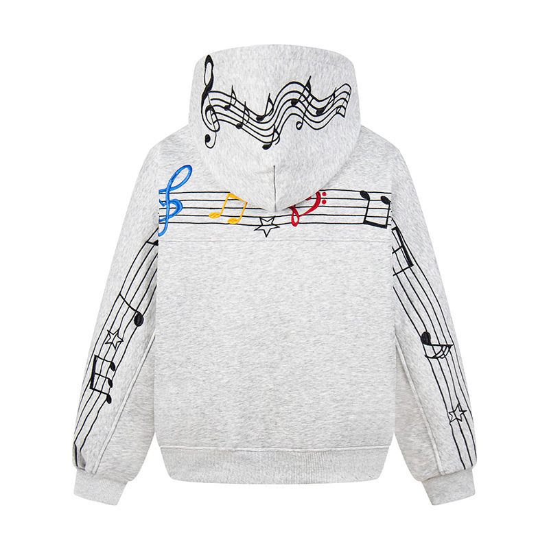 Damen Oversize Kapuzenpullover mit musikalischer Notenstickerei und geripptem Saum Drune
