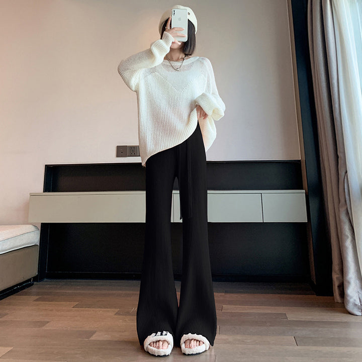 Damen Komfortable, weit geschnittene Strickhose mit elastischem Bund Drune