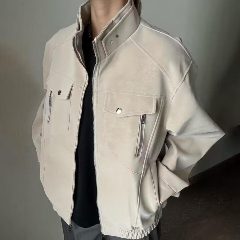 Herren lässige Utility-Jacke aus hochwertigem Kunstleder mit praktischen Taschen Drune