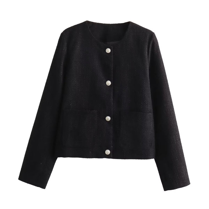 Damen elegante Kurzjacke mit dekorativen Knopfdetails und praktischen Taschen Drune