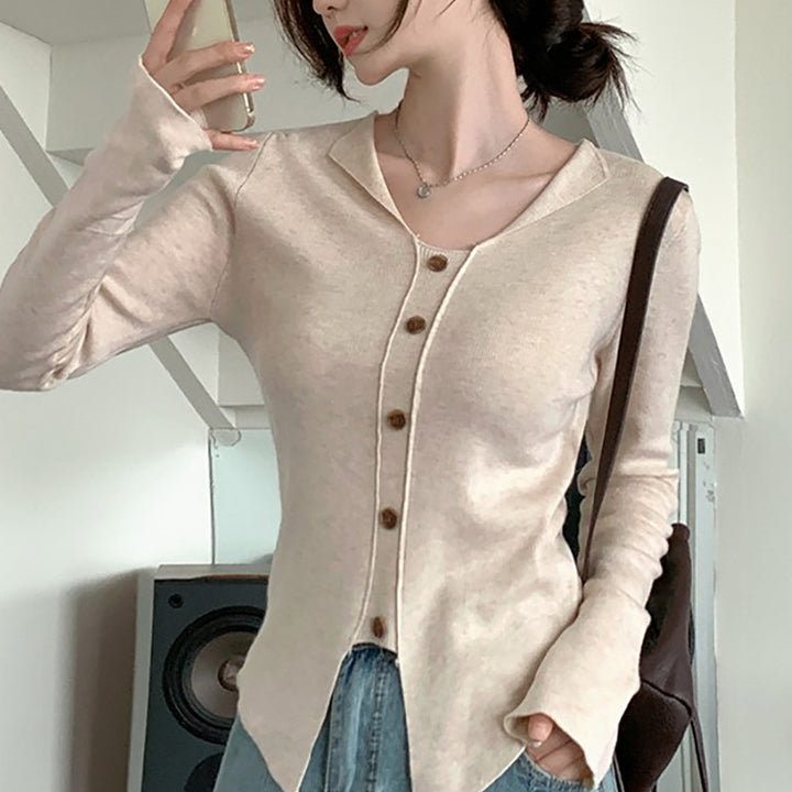 Damen Langarm Cardigan mit Knopfleiste und feinem Strick