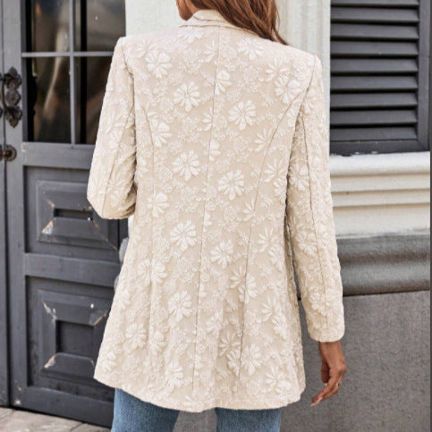 Damen Elegante Blazerjacke mit floralem Stickdesign Drune