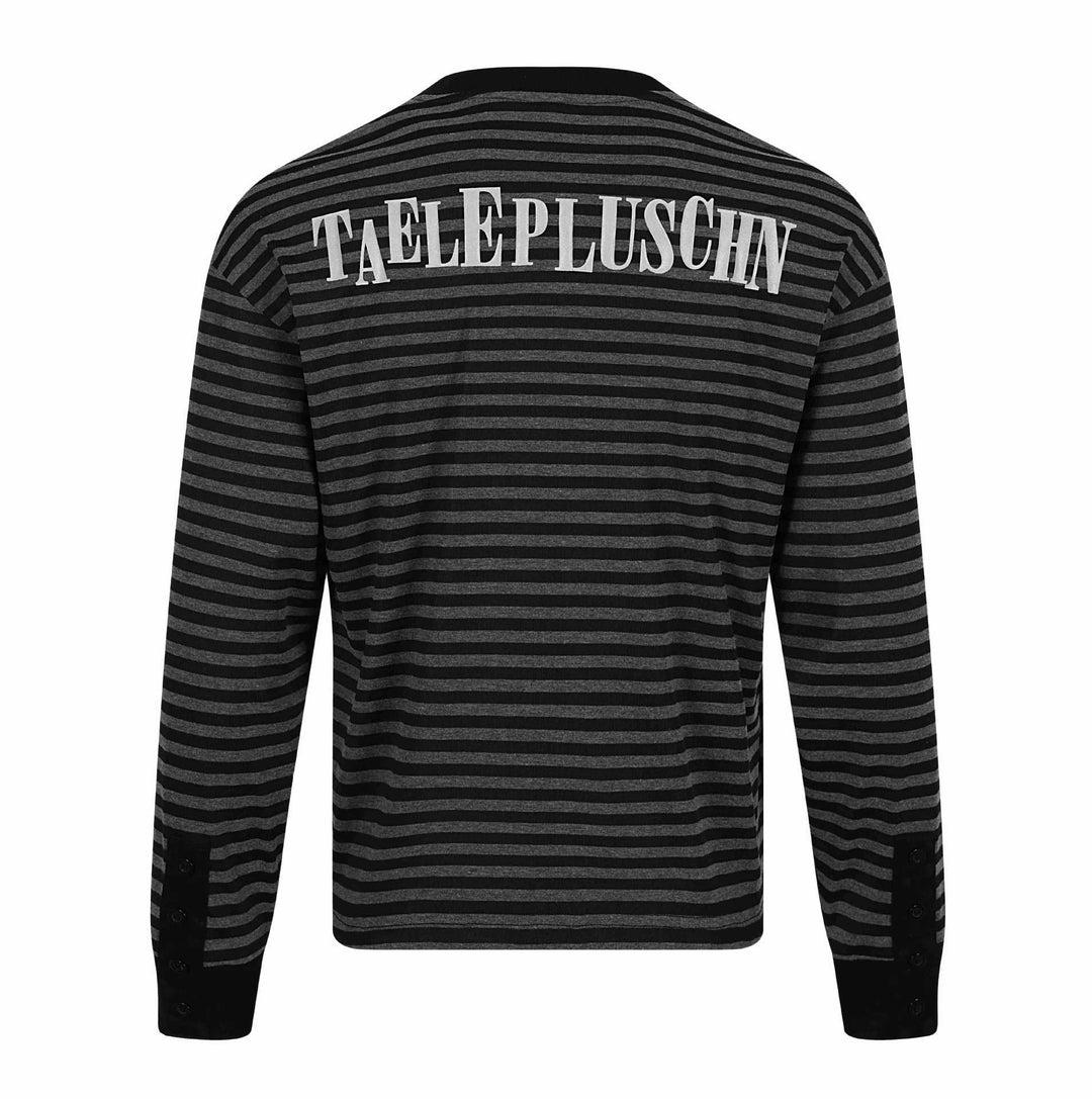 Unisex Gestreifter Langarm-Pullover mit V-Ausschnitt und Strassapplikationen Drune