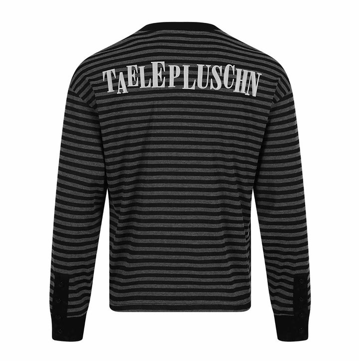 Unisex Gestreifter Langarm-Pullover mit V-Ausschnitt und Strassapplikationen Drune