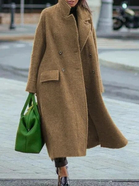 Damen Oversized-Mantel mit doppelter Knopfleiste und Stehkragen