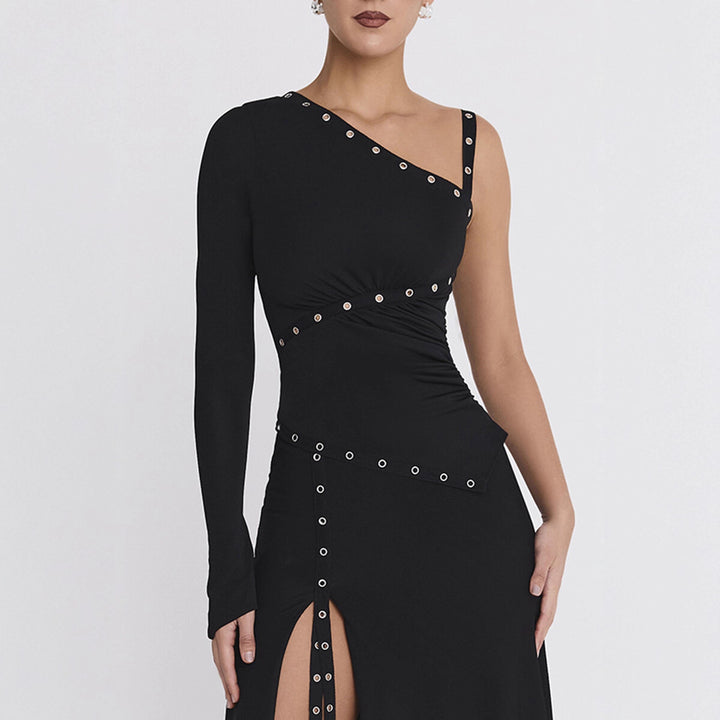 Damen Elegantes Oberteil mit asymmetrischem Schnitt und dekorativen Ösen Drune
