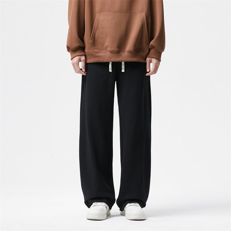 Herren Ultraweit geschnittene Fleece-Loungehose mit Tunnelzug und geradem Bein Drune
