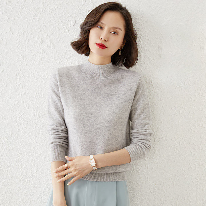 Damen Luxuriöser Kaschmir-Feinstrickpullover mit Stehkragen Drune