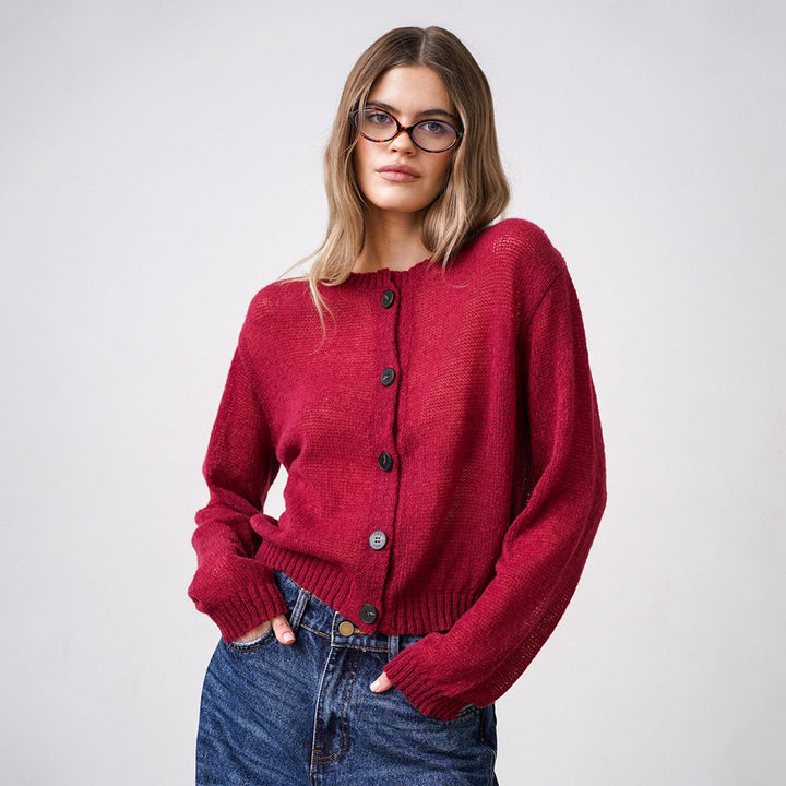 Damen Modischer, leicht transparenter Strickcardigan mit Knopfleiste Drune