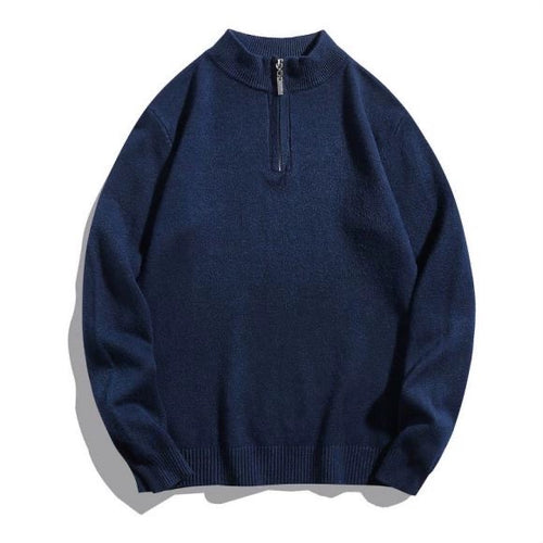 Herren Feinstrick-Halbzippullover in Merino‑Optik mit Stehkragen und gerippten Bündchen Drune