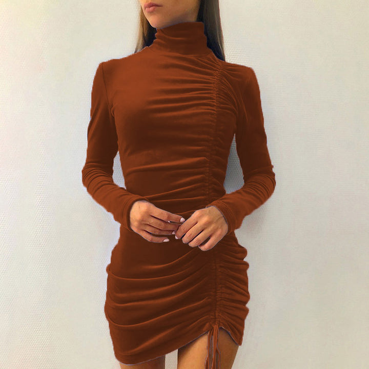 Damen Partykleid mit hochgeschlossenem Kragen und Raffungen Drune