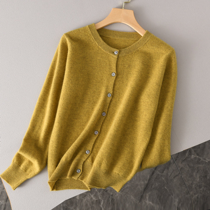 Damen Leichter Rundhals-Knopfcardigan in Kaschmiroptik mit feiner Rippkante und lässiger Silhouette Drune
