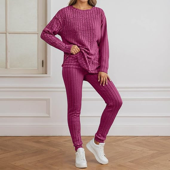 Damen gemütliches Strickensemble mit Rippenstruktur Drune