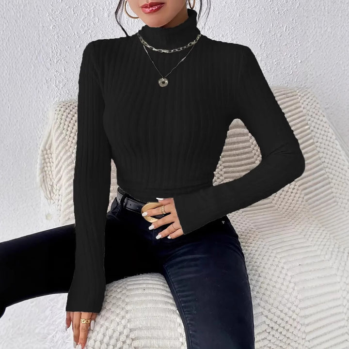 Damen Figurbetonter Rippstrick Rollkragenpullover mit tailliertem Schnitt Drune