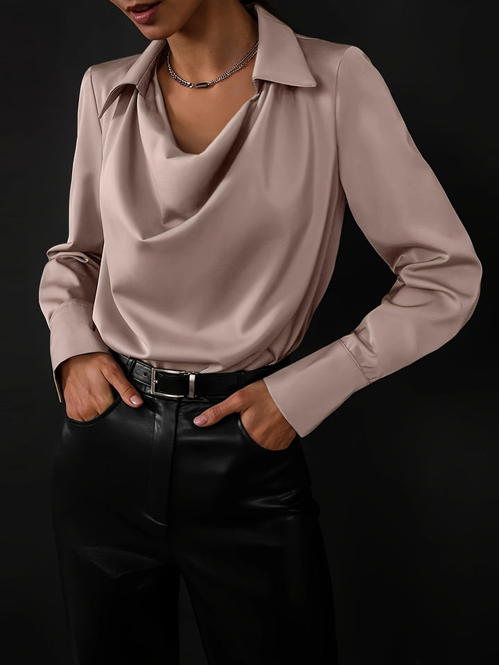 Damen Elegante Bluse mit schwungvollem Ausschnitt und langem Arm Drune