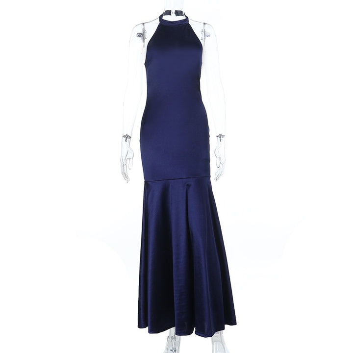 Damen Elegantes Maxikleid mit hohem Kragen und ausgestelltem Rock Drune