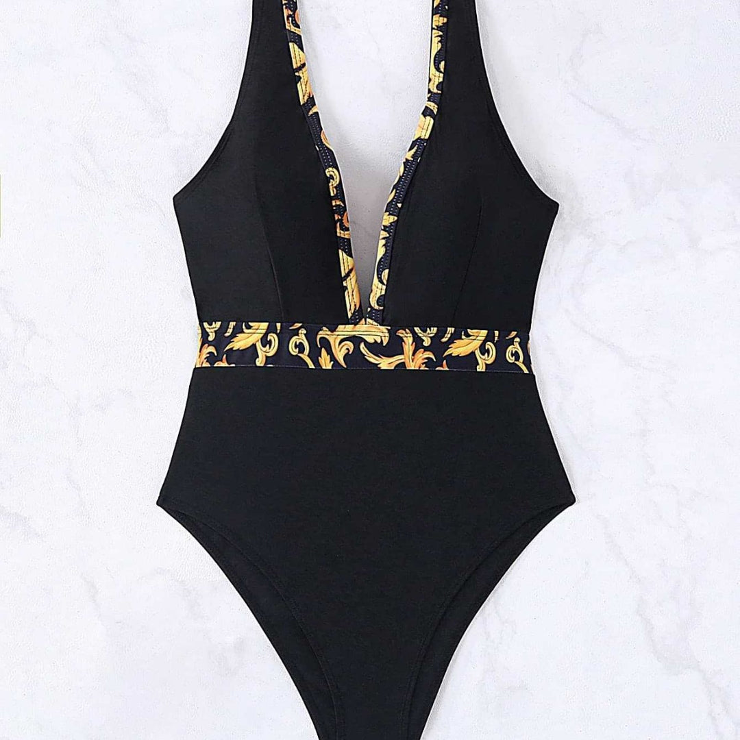 Damen Einteiliger Badeanzug mit tiefem V-Ausschnitt und eleganter Gürtel-Detail Drune