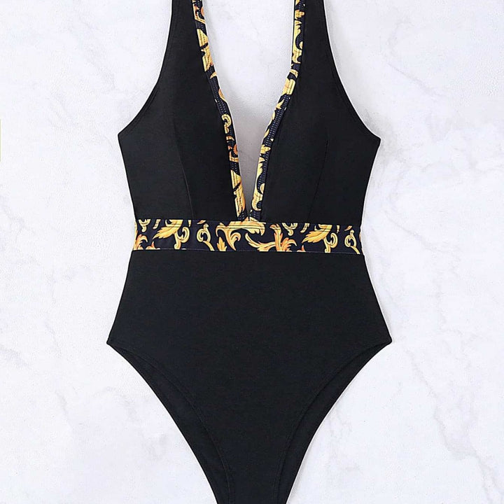 Damen Einteiliger Badeanzug mit tiefem V-Ausschnitt und eleganter Gürtel-Detail Drune