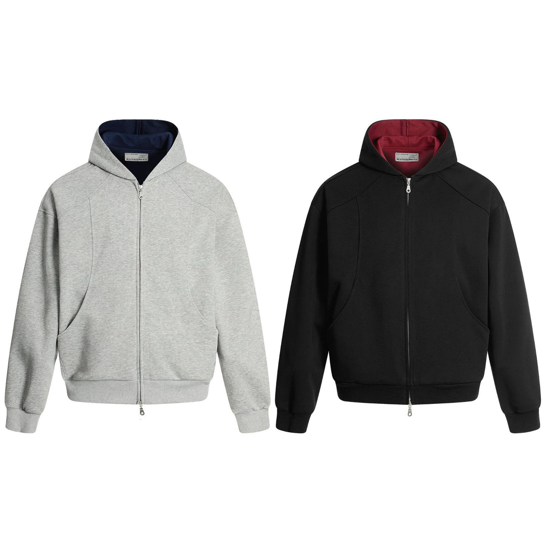 Unisex Oversize Kapuzen-Sweatjacke aus French-Terry mit Raglanärmeln und Zweiwegreißverschluss Drune