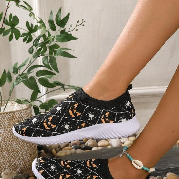 Damen Mode Sneakers mit Halloween-Motiv und rutschfester Sohle Drune