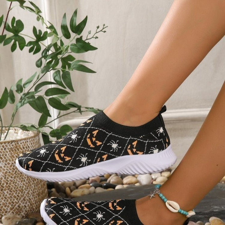Damen Mode Sneakers mit Halloween-Motiv und rutschfester Sohle Drune
