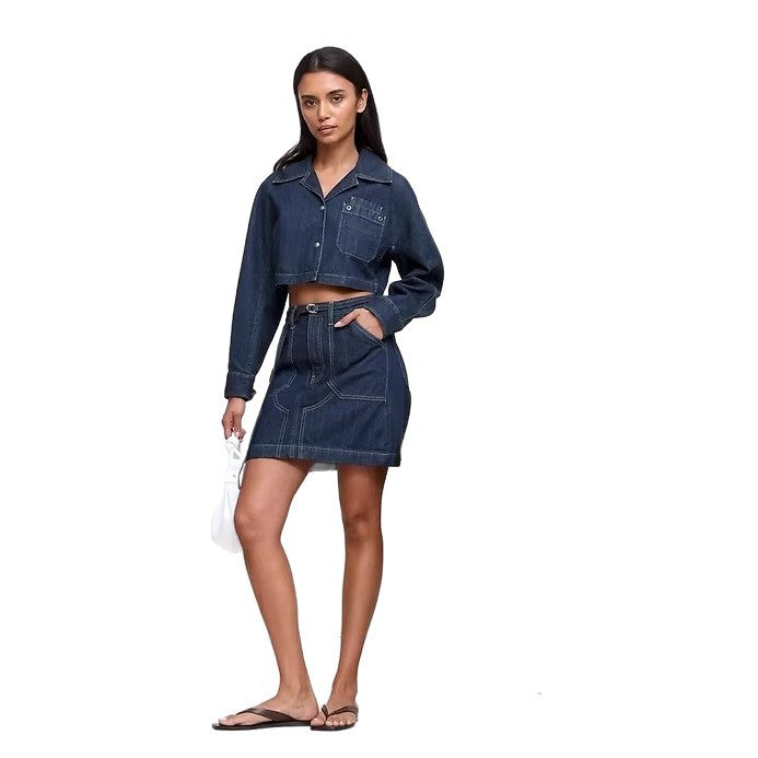 Damen Denim-Crop-Jacke und Minirock Set Drune