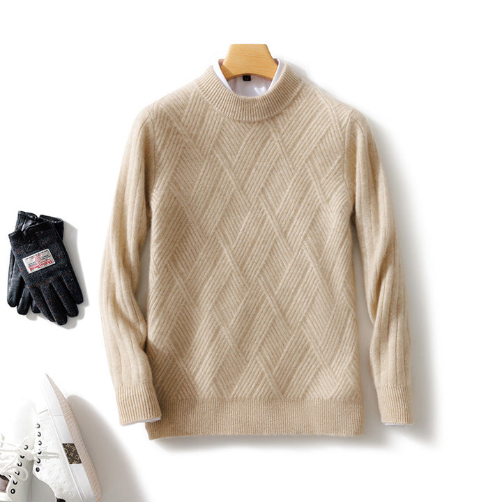 Herren Kurzrollkragenpullover aus Merino‑Mix mit diagonaler Rautenstruktur Drune