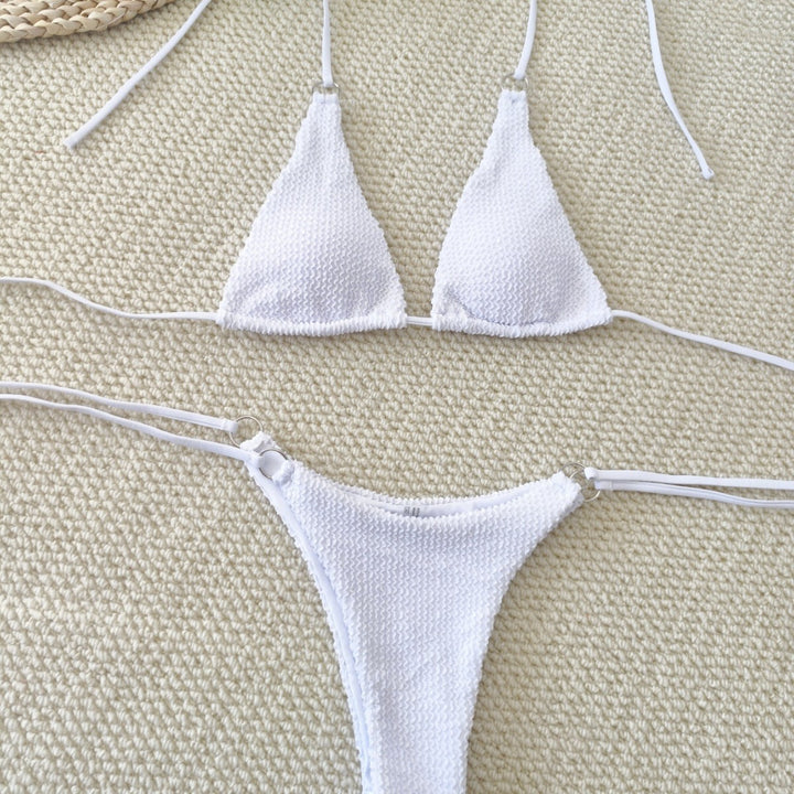 Damen Triangel-Bikini mit strukturiertem Gewebe und eleganten Ringverzierungen Drune