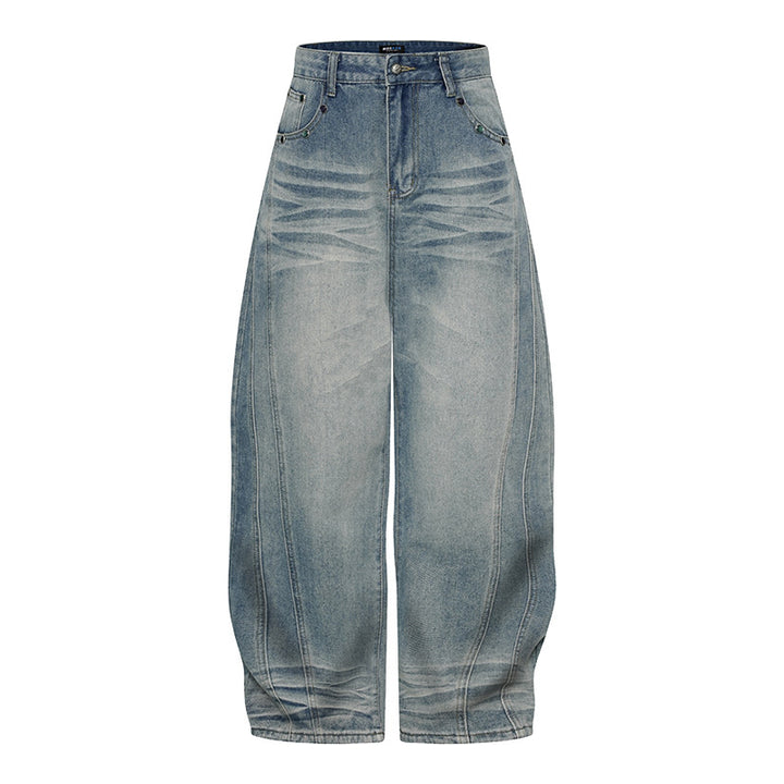 Damen Weite High‑Waist Ballon-Jeans mit Ziernähten Drune