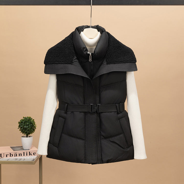 Damen nan wattierte Steppweste mit Strickärmeln und Teddykragen tailliertem Gürtel Drune