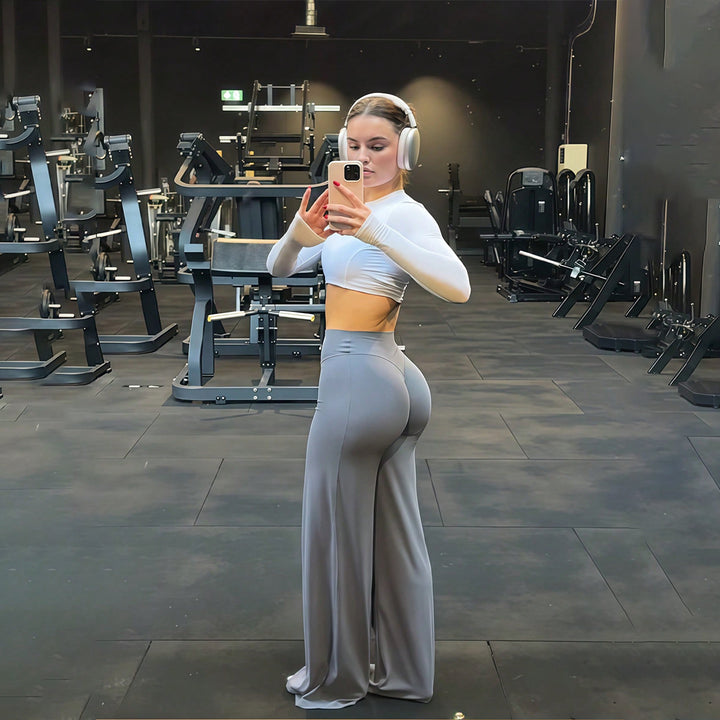 Damen nan hochgeschnittene formende Loungehose mit weitem Schlag und nahtlosem Komfortbund Drune