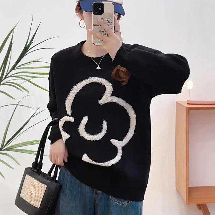 Damen oversized Pullover mit floralem 3D-Design Drune