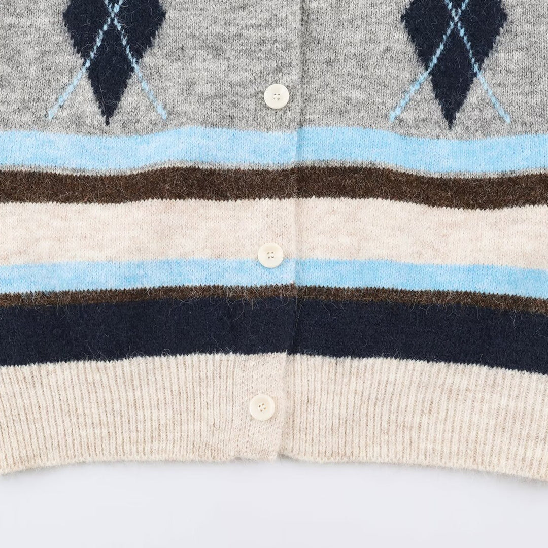 Damen Ärmellose Argyle-Strickweste mit durchgehender Knopfleiste und geripptem Saum Drune