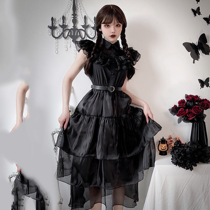 Damen Elegantes Maxi-Kleid mit voluminösen Rüschen und Taillengürtel Drune