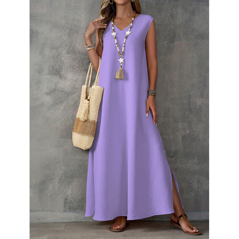 Damen Maxikleid mit V-Ausschnitt und seitlichen Schlitzen Drune