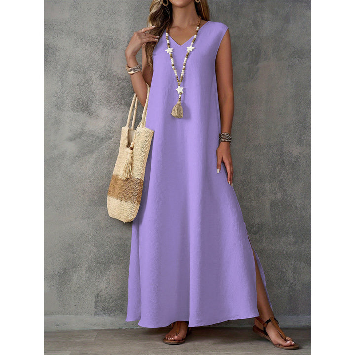 Damen Maxikleid mit V-Ausschnitt und seitlichen Schlitzen Drune