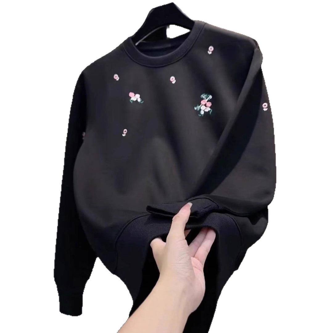 Damen Eleganter Oversized Pullover mit floralem Stickdesign Drune
